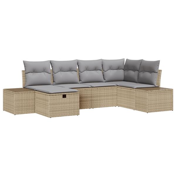 Grote foto vidaxl 6 delige tuinbankenset met kussens poly rattan beige tuin en terras tuinmeubelen