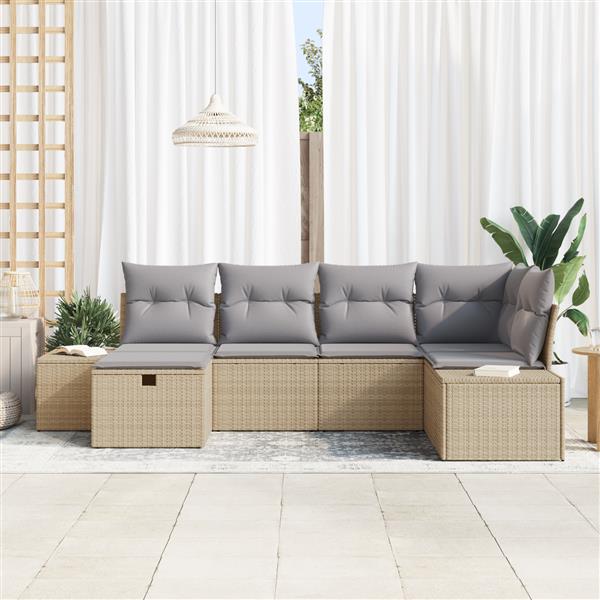 Grote foto vidaxl 6 delige tuinbankenset met kussens poly rattan beige tuin en terras tuinmeubelen