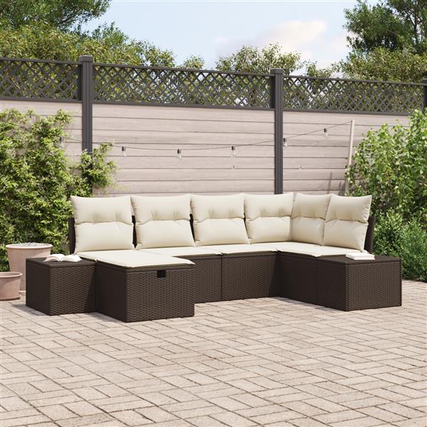 Grote foto vidaxl 6 delige tuinset met kussens bruin poly rattan tuin en terras tuinmeubelen