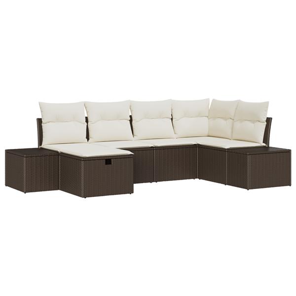 Grote foto vidaxl 6 delige tuinset met kussens bruin poly rattan tuin en terras tuinmeubelen