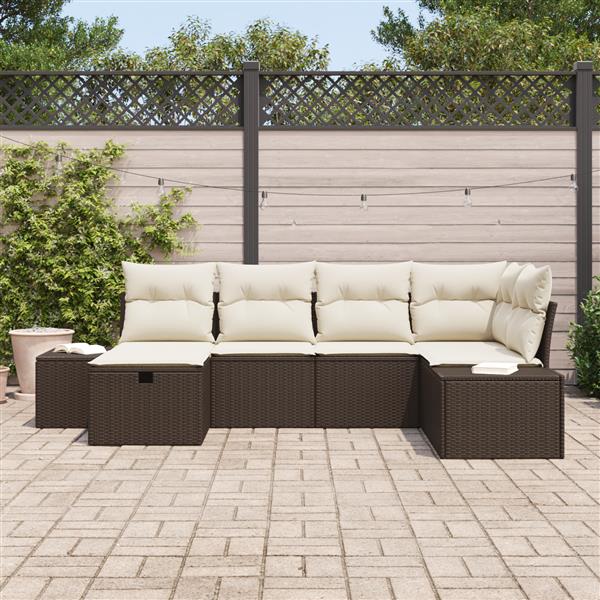 Grote foto vidaxl 6 delige tuinset met kussens bruin poly rattan tuin en terras tuinmeubelen