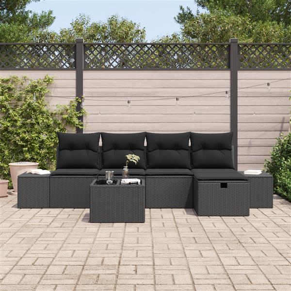 Grote foto vidaxl 6 delige tuinset met kussens zwart poly rattan tuin en terras tuinmeubelen