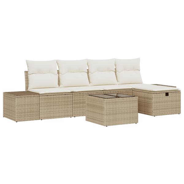 Grote foto vidaxl 6 delige loungeset met kussens beige poly rattan tuin en terras tuinmeubelen