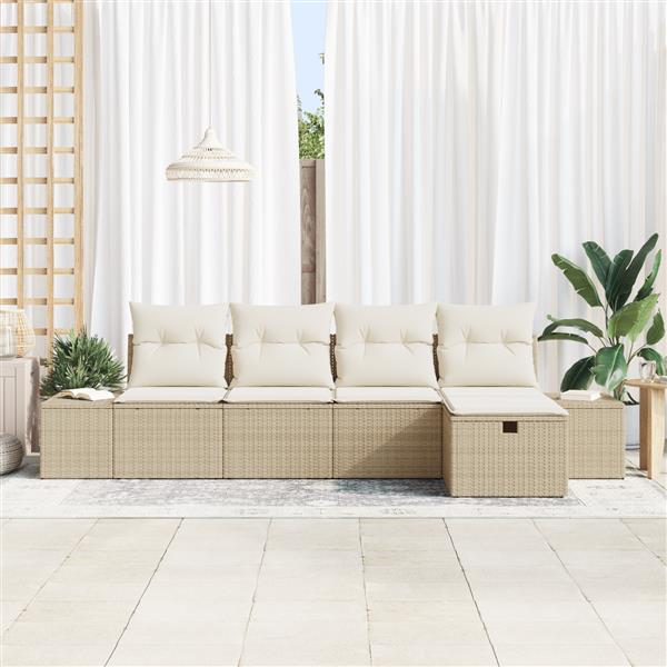 Grote foto vidaxl 5 delige tuinset met kussens beige poly rattan tuin en terras tuinmeubelen
