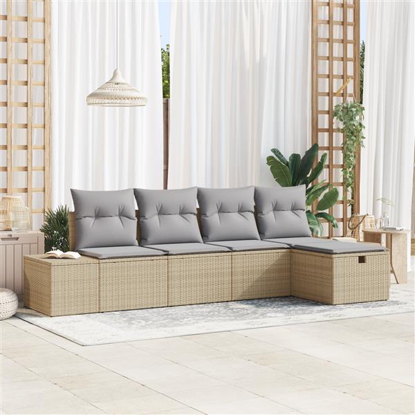 Grote foto vidaxl 5 delige tuinset met kussens in beige van poly rattan tuin en terras tuinmeubelen