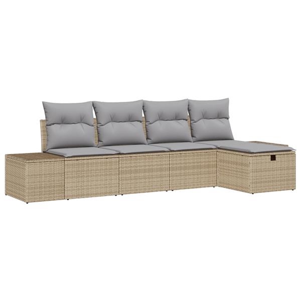 Grote foto vidaxl 5 delige tuinset met kussens in beige van poly rattan tuin en terras tuinmeubelen