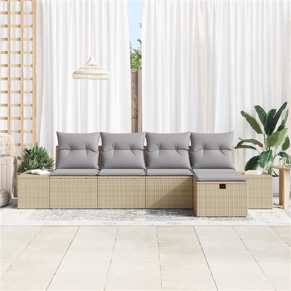 Grote foto vidaxl 5 delige tuinset met kussens in beige van poly rattan tuin en terras tuinmeubelen