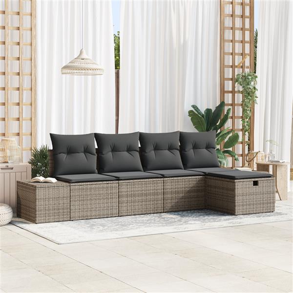 Grote foto vidaxl 5 delige ligbedset met kussens grijs poly rattan tuin en terras tuinmeubelen