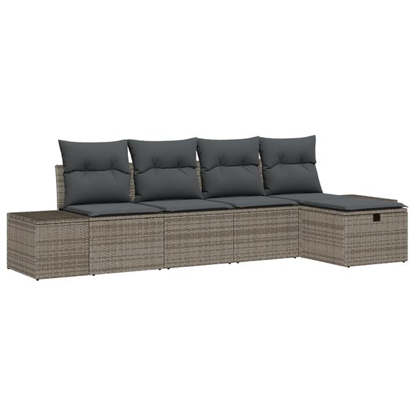 Grote foto vidaxl 5 delige ligbedset met kussens grijs poly rattan tuin en terras tuinmeubelen
