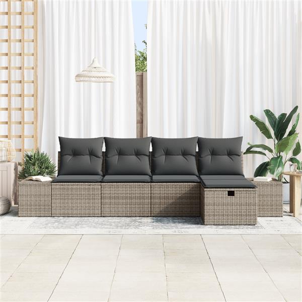Grote foto vidaxl 5 delige ligbedset met kussens grijs poly rattan tuin en terras tuinmeubelen