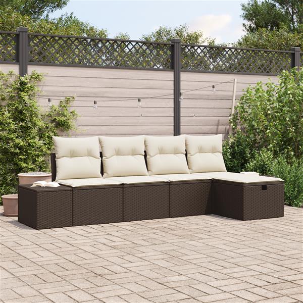 Grote foto vidaxl 5 delige tuinset met kussens bruin poly rattan tuin en terras tuinmeubelen