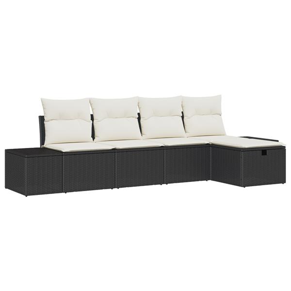 Grote foto vidaxl 5 delige ligbed set met kussens zwart poly rattan tuin en terras tuinmeubelen