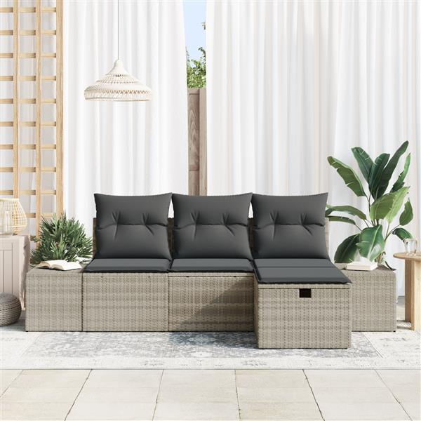 Grote foto vidaxl 4 delige tuinbankenset met kussens poly rattan lichtgrijs tuin en terras tuinmeubelen