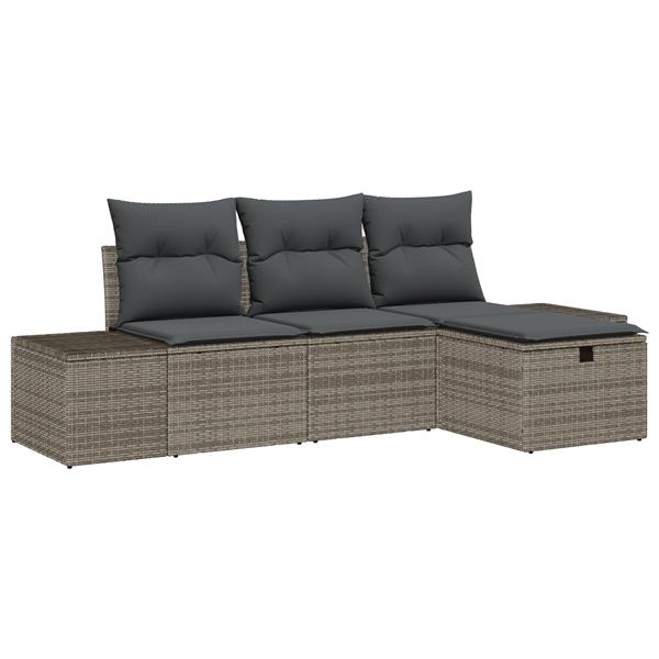 Grote foto vidaxl 4 delige tuinbankenset met kussens poly rattan grijs tuin en terras tuinmeubelen
