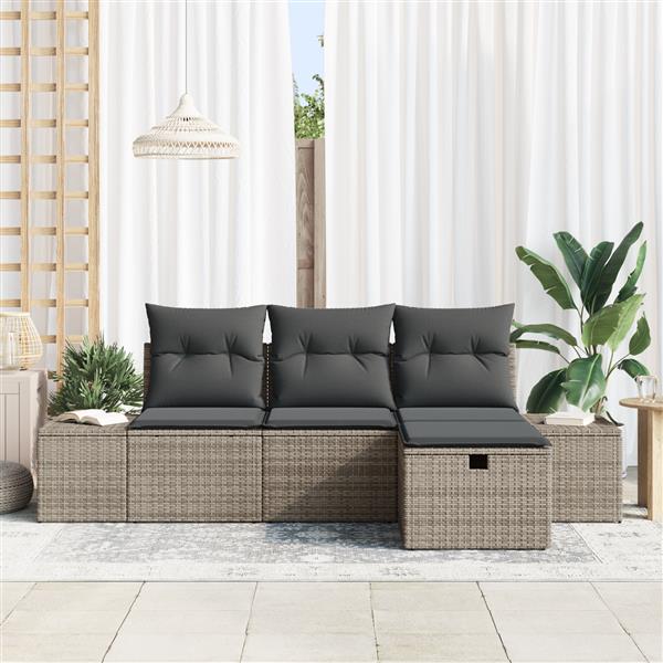 Grote foto vidaxl 4 delige tuinbankenset met kussens poly rattan grijs tuin en terras tuinmeubelen