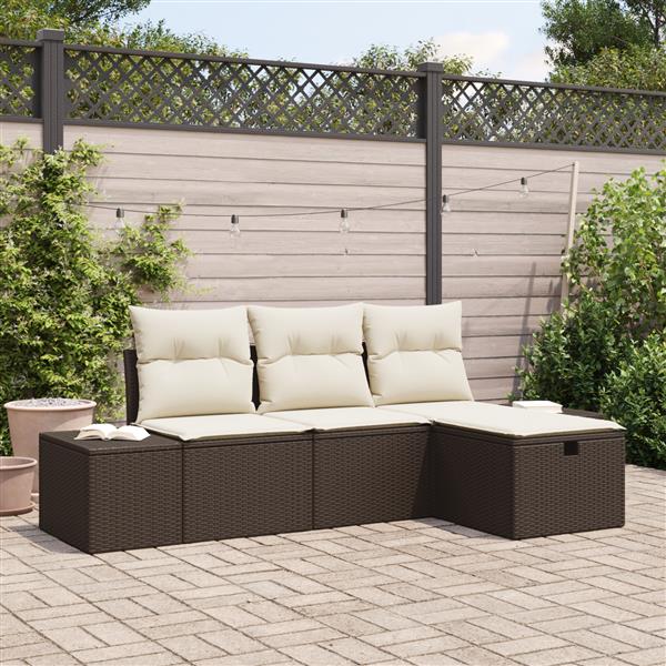 Grote foto vidaxl 4 delige tuinbankenset met kussens poly rattan bruin tuin en terras tuinmeubelen