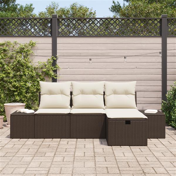 Grote foto vidaxl 4 delige tuinbankenset met kussens poly rattan bruin tuin en terras tuinmeubelen