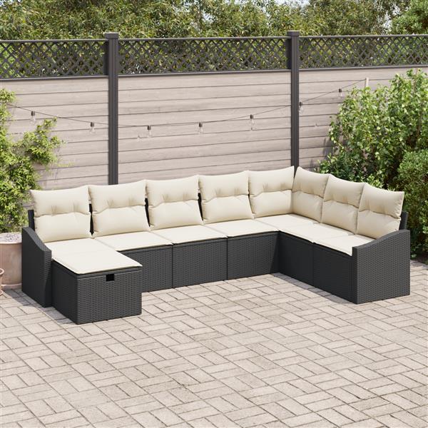 Grote foto vidaxl 8 delige tuinset met kussens in zwart poly rattan tuin en terras tuinmeubelen
