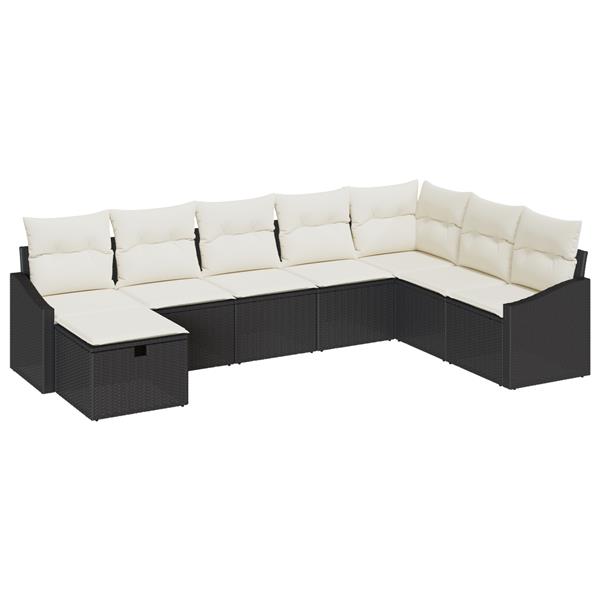 Grote foto vidaxl 8 delige tuinset met kussens in zwart poly rattan tuin en terras tuinmeubelen
