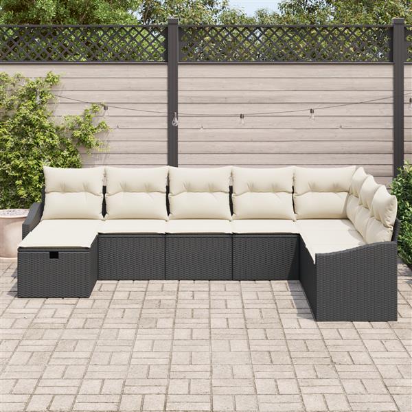 Grote foto vidaxl 8 delige tuinset met kussens in zwart poly rattan tuin en terras tuinmeubelen