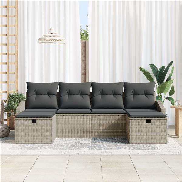 Grote foto vidaxl 6 delige tuinbankenset met kussens poly rattan lichtgrijs tuin en terras tuinmeubelen