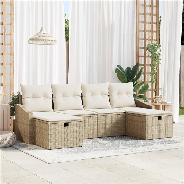 Grote foto vidaxl 6 delige tuinbankenset met kussens poly rattan beige tuin en terras tuinmeubelen