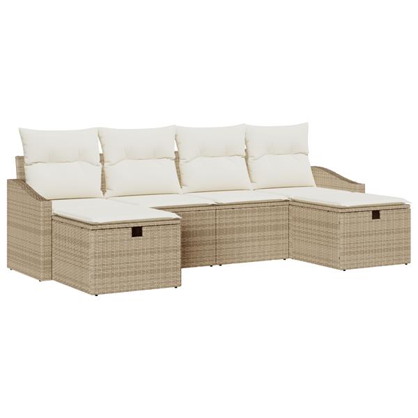 Grote foto vidaxl 6 delige tuinbankenset met kussens poly rattan beige tuin en terras tuinmeubelen