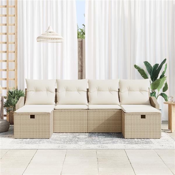 Grote foto vidaxl 6 delige tuinbankenset met kussens poly rattan beige tuin en terras tuinmeubelen