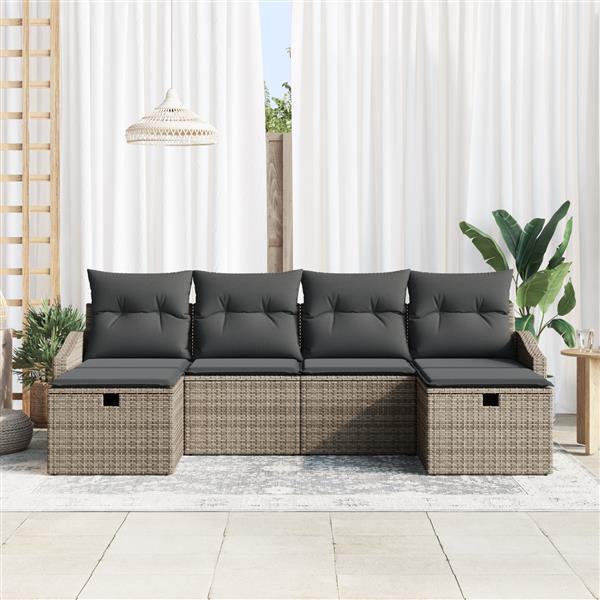 Grote foto vidaxl 6 delige tuinbankenset met kussens poly rattan grijs tuin en terras tuinmeubelen