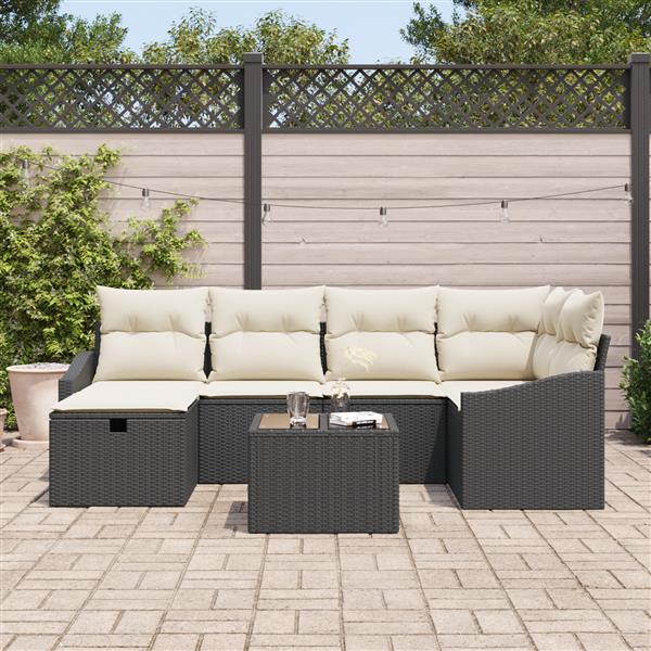 Grote foto vidaxl 7 delige tuinbankset met kussens zwart poly rattan tuin en terras tuinmeubelen