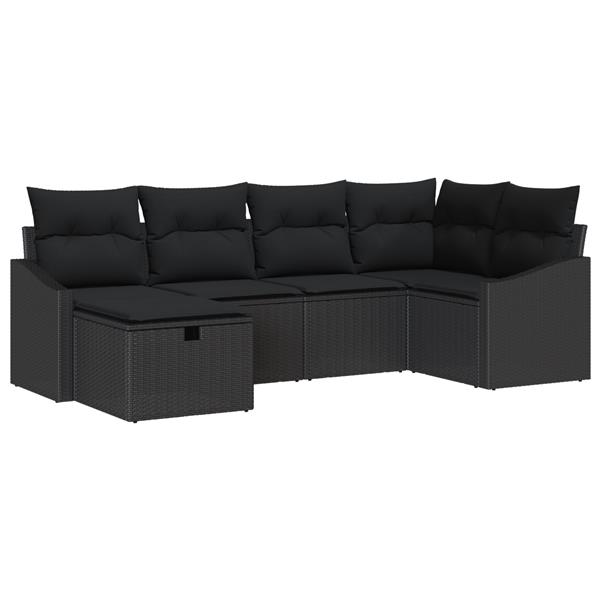Grote foto vidaxl 6 delige tuin sofa set met kussens zwarte poly rattan tuin en terras tuinmeubelen