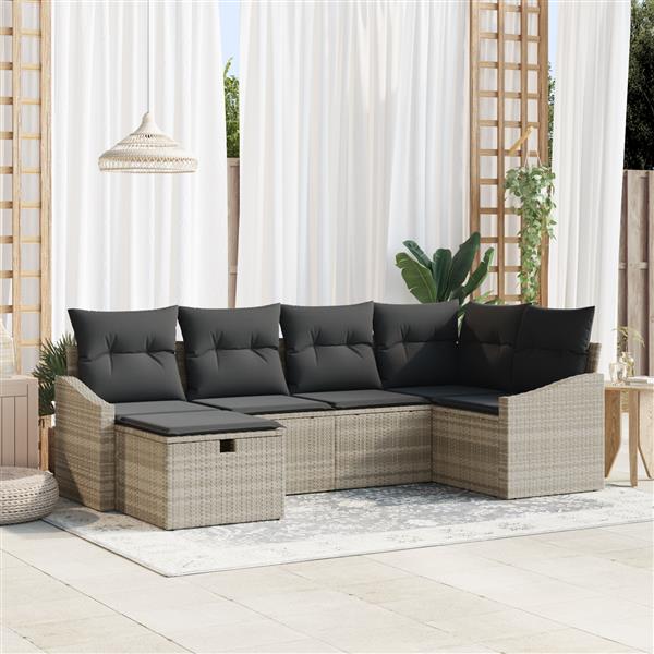 Grote foto vidaxl 6 delige tuin sofa set met kussens licht grijs poly rattan tuin en terras tuinmeubelen