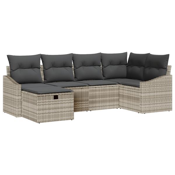 Grote foto vidaxl 6 delige tuin sofa set met kussens licht grijs poly rattan tuin en terras tuinmeubelen