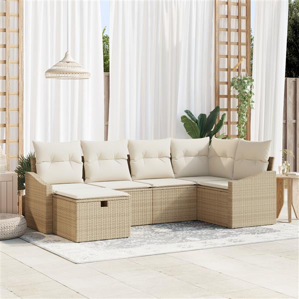 Grote foto vidaxl 6 delige tuin sofa set met kussens beige poly rattan tuin en terras tuinmeubelen