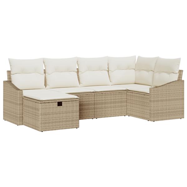 Grote foto vidaxl 6 delige tuin sofa set met kussens beige poly rattan tuin en terras tuinmeubelen