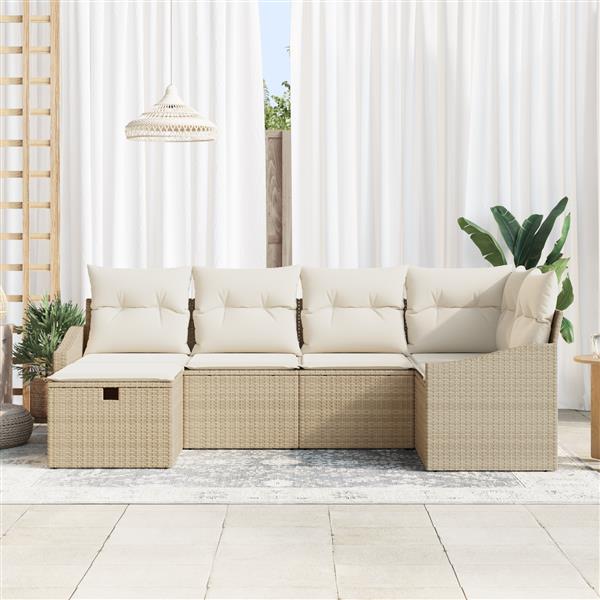 Grote foto vidaxl 6 delige tuin sofa set met kussens beige poly rattan tuin en terras tuinmeubelen