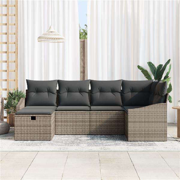Grote foto vidaxl 6 delige tuin sofa set met kussens grijs poly rattan tuin en terras tuinmeubelen