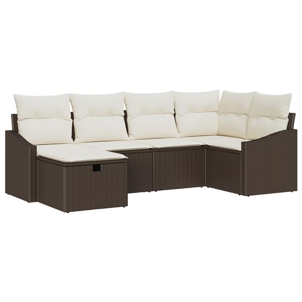 Grote foto vidaxl 6 delige tuin sofa set met kussens bruin poly rattan tuin en terras tuinmeubelen