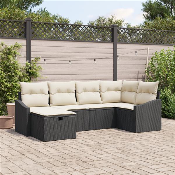 Grote foto vidaxl 6 delige tuin sofa set met kussens zwart poly rattan tuin en terras tuinmeubelen