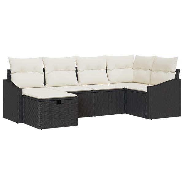 Grote foto vidaxl 6 delige tuin sofa set met kussens zwart poly rattan tuin en terras tuinmeubelen