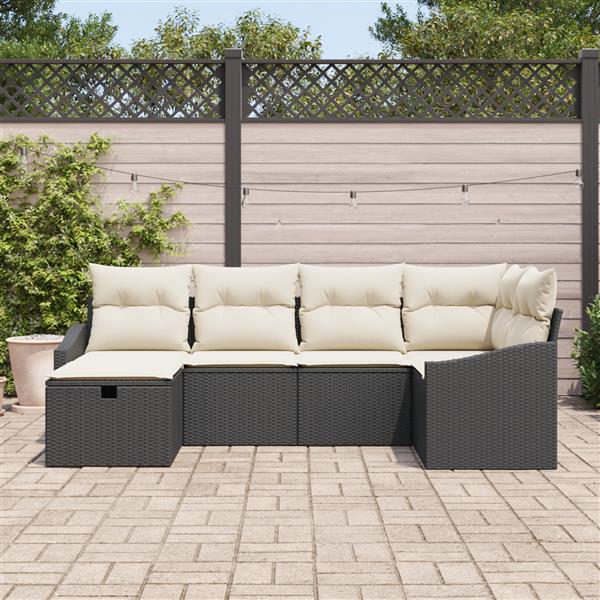 Grote foto vidaxl 6 delige tuin sofa set met kussens zwart poly rattan tuin en terras tuinmeubelen