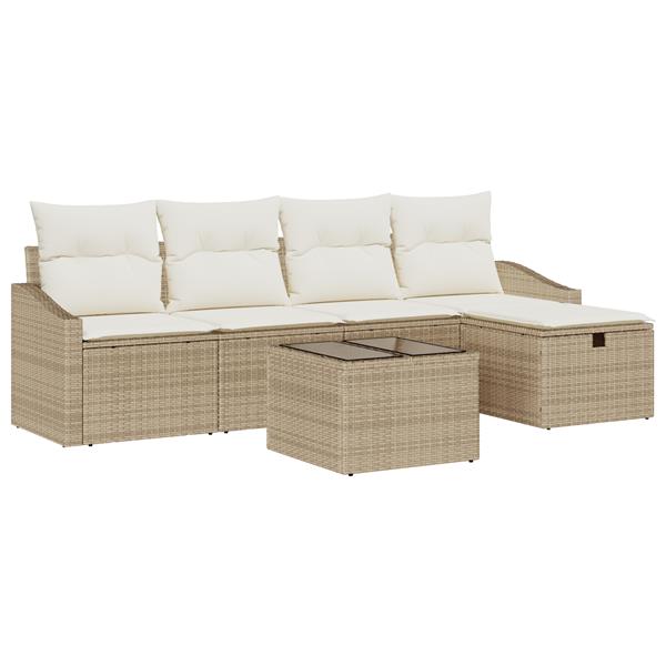 Grote foto vidaxl 6 delige tuinbankenset met kussens poly rattan beige tuin en terras tuinmeubelen