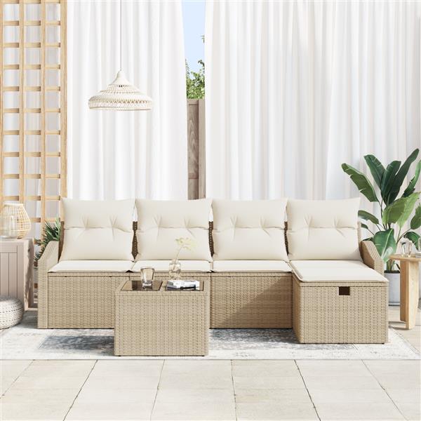 Grote foto vidaxl 6 delige tuinbankenset met kussens poly rattan beige tuin en terras tuinmeubelen