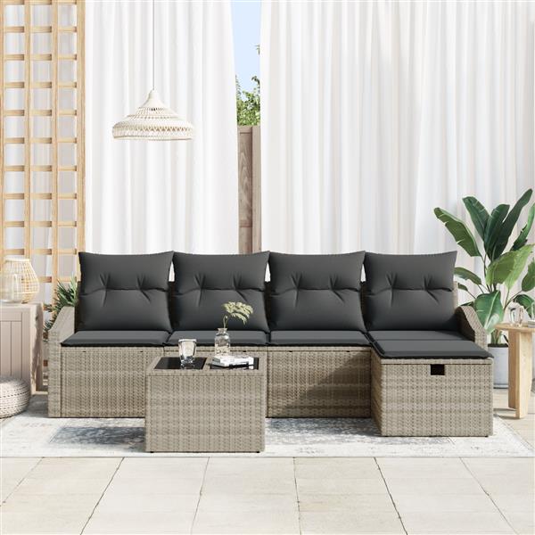 Grote foto vidaxl 6 delige tuinbankenset met kussens poly rattan lichtgrijs tuin en terras tuinmeubelen