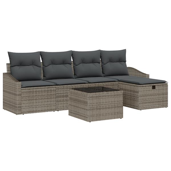Grote foto vidaxl 6 delige tuinbankenset met kussens poly rattan grijs tuin en terras tuinmeubelen