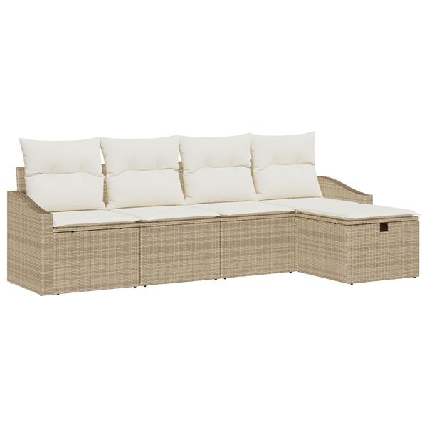 Grote foto vidaxl 5 delige tuinbankenset met kussens poly rattan beige tuin en terras tuinmeubelen