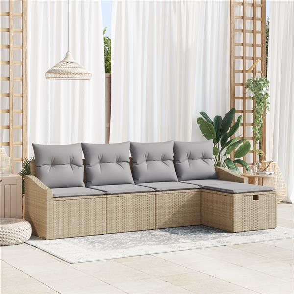 Grote foto vidaxl 5 delige tuinbankset met kussens in beige poly rattan tuin en terras tuinmeubelen