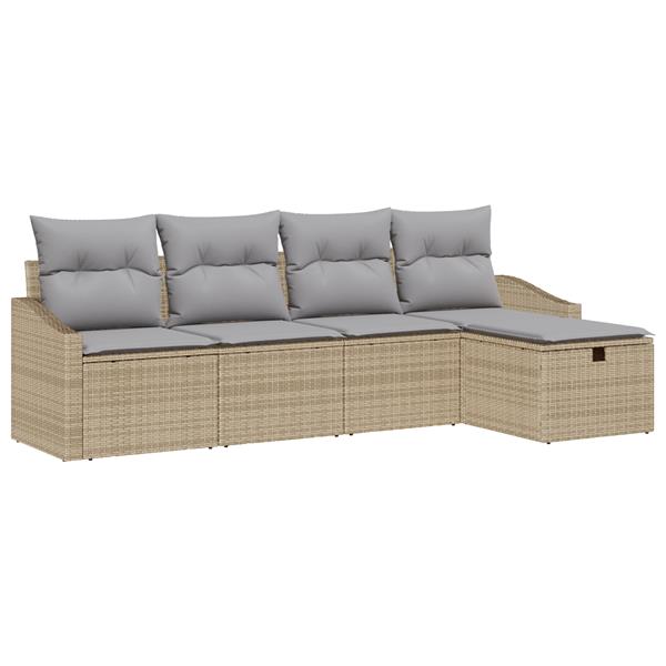 Grote foto vidaxl 5 delige tuinbankset met kussens in beige poly rattan tuin en terras tuinmeubelen