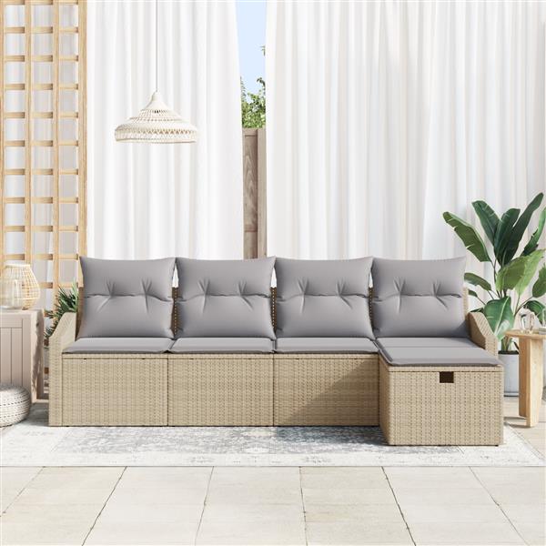 Grote foto vidaxl 5 delige tuinbankset met kussens in beige poly rattan tuin en terras tuinmeubelen
