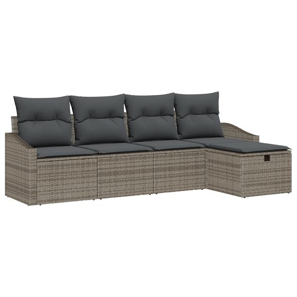 Grote foto vidaxl 5 delige tuinbankenset met kussens poly rattan grijs tuin en terras tuinmeubelen
